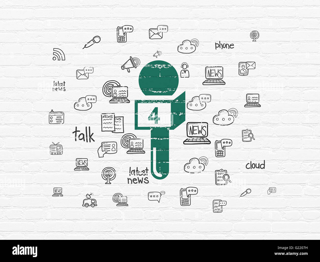 News concept: Microphone on wall background Stock Photo - Alamy