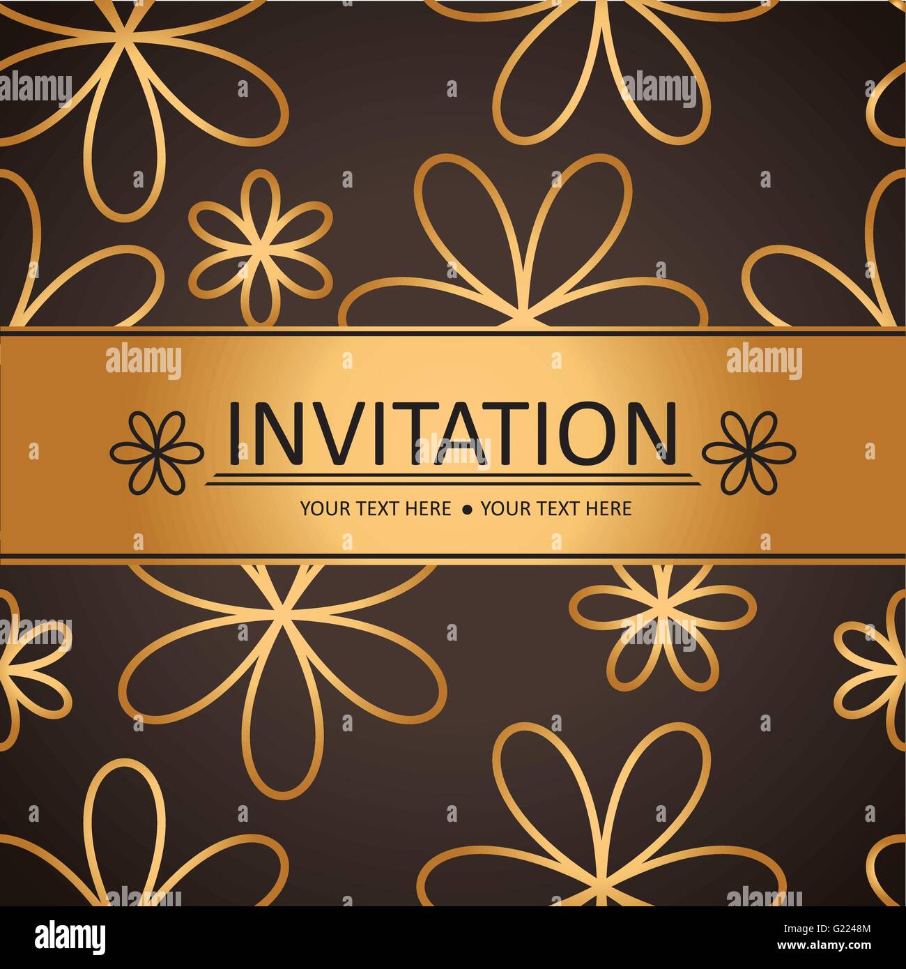 Art brown golden background, invitation card Stock Vector