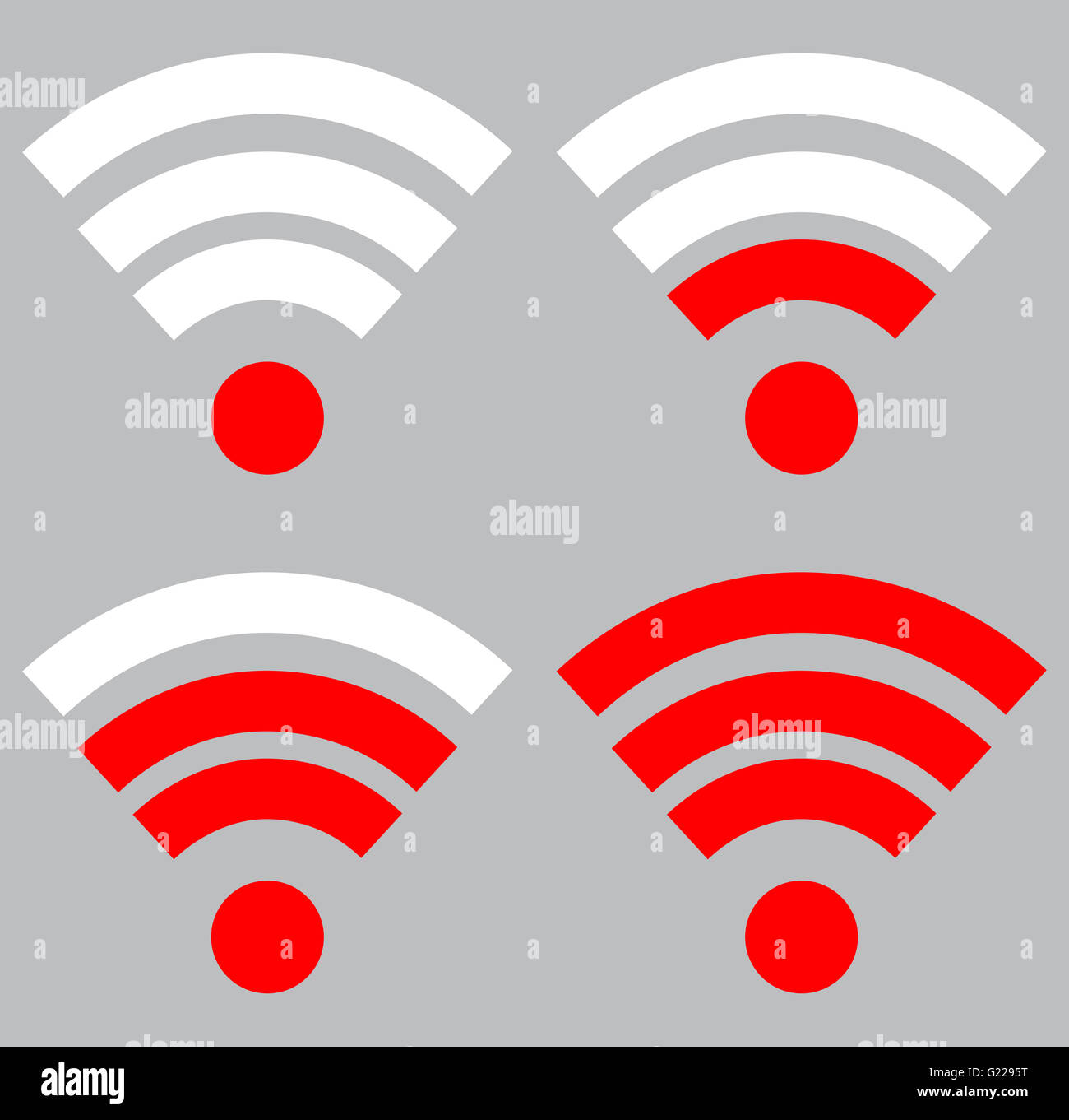 Wi fi signal strength. Connection wireless and strength wi-fi signal internet, indicator level wifi .Vector flat design illustra Stock Photo