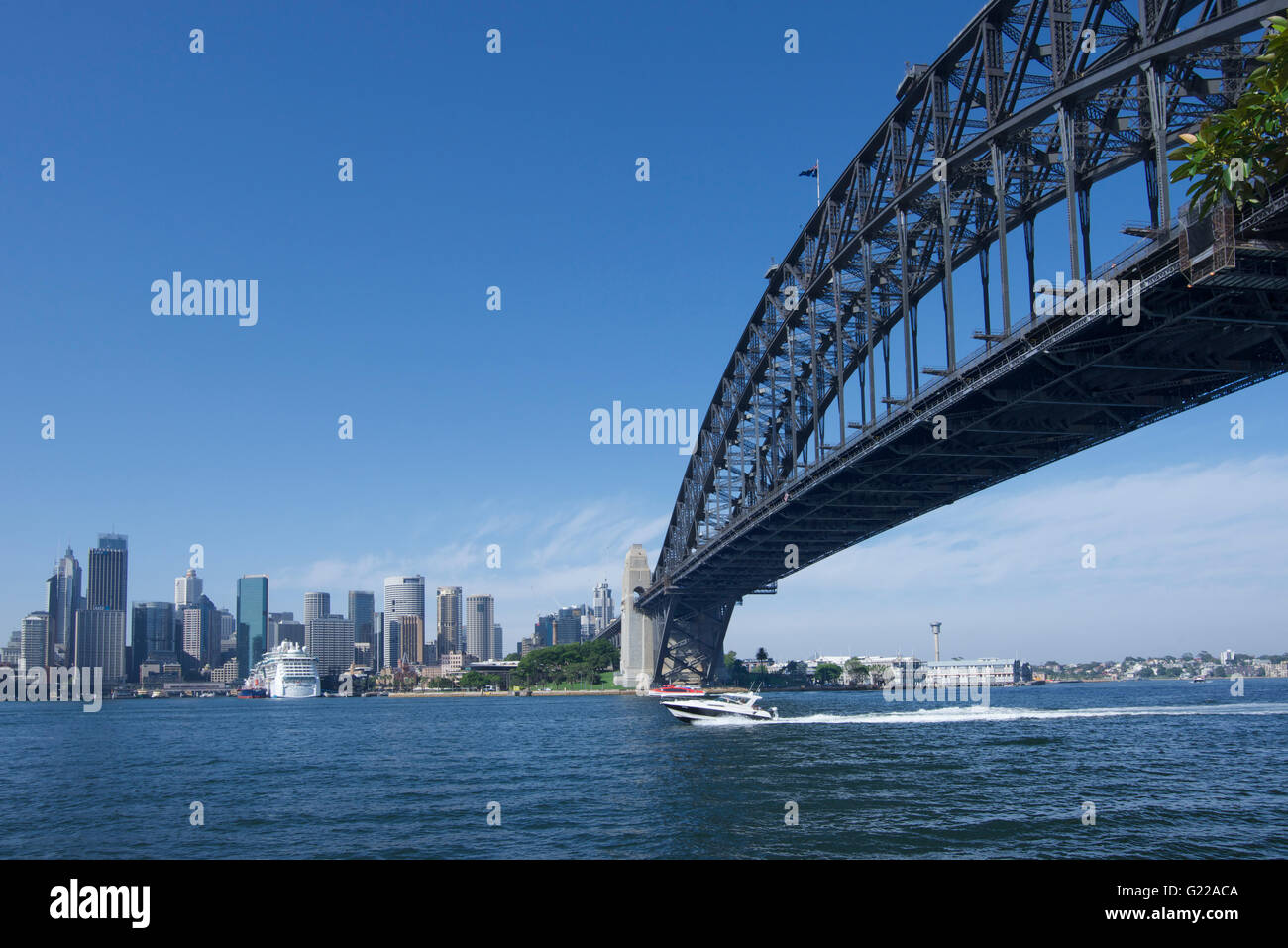 Sydney Harbour Bridge and circular Quay from Milsons Point Sydney NSW Australia Stock Photo