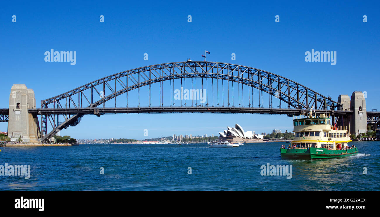 Sydney Harbour Bridge and ferry from McMahons Point Sydney NSW Australia Stock Photo