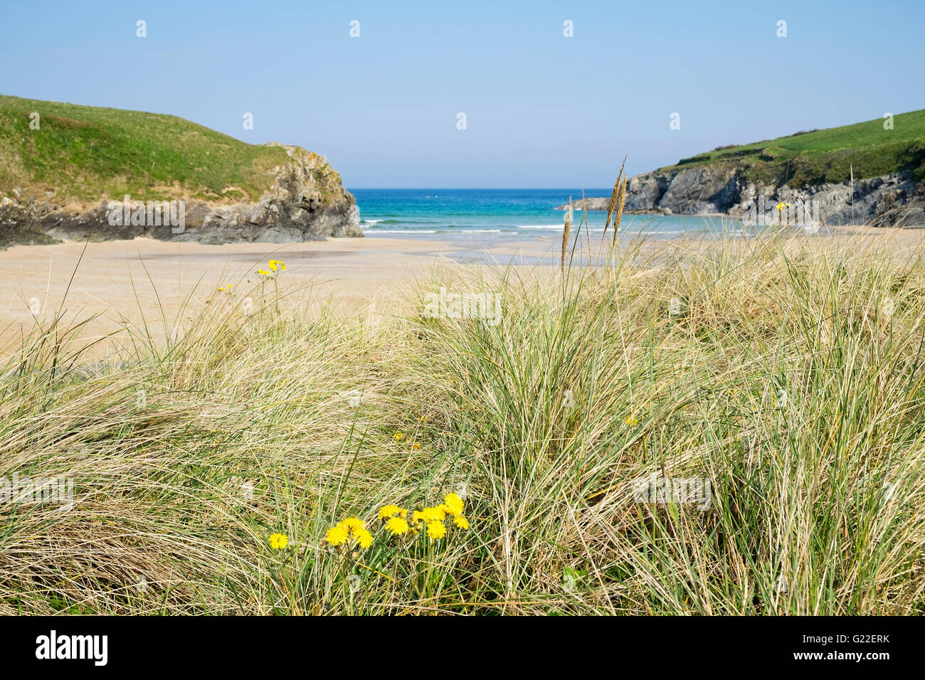 The secluded beach at Porth Joke near Newquay in Cornwall, UK Stock Photo