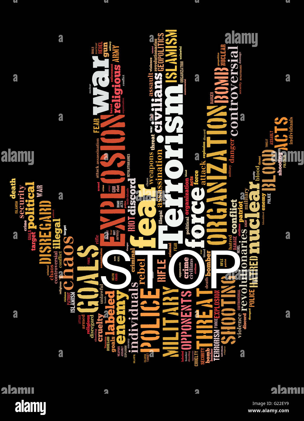 Stop Terrorism, Stop War, Stop Violence, word cloud concept on black ...