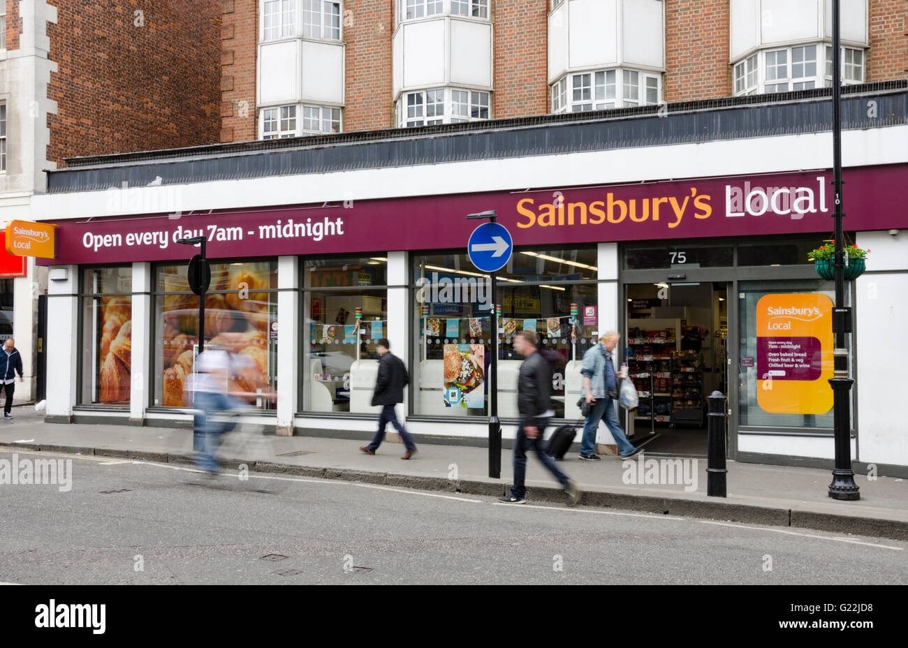 Sainsbury's Local store at 75 Queensway, Bayswater, London Stock Photo