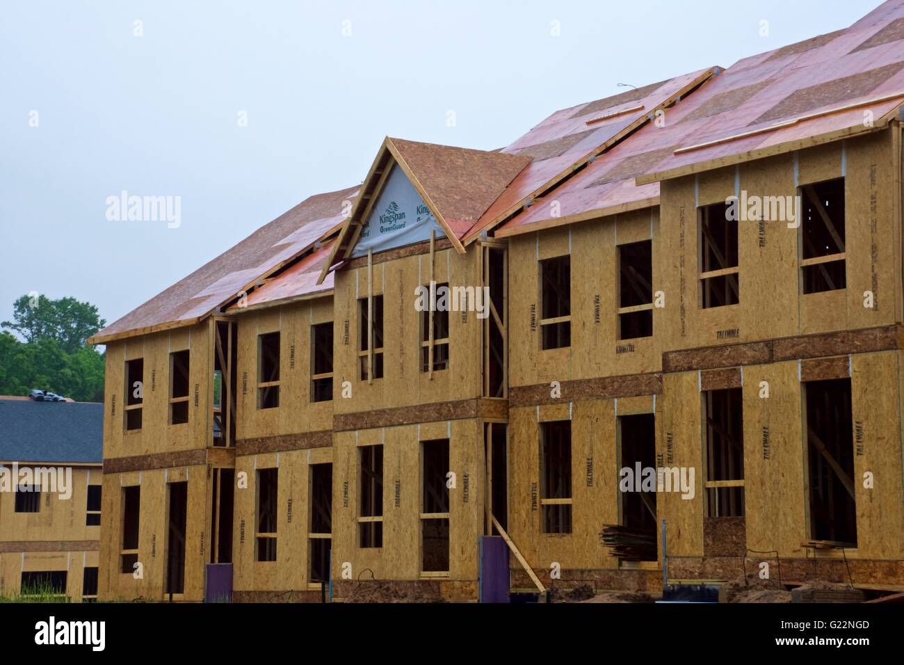 New home construction in a residential community on a rainy day Stock Photo