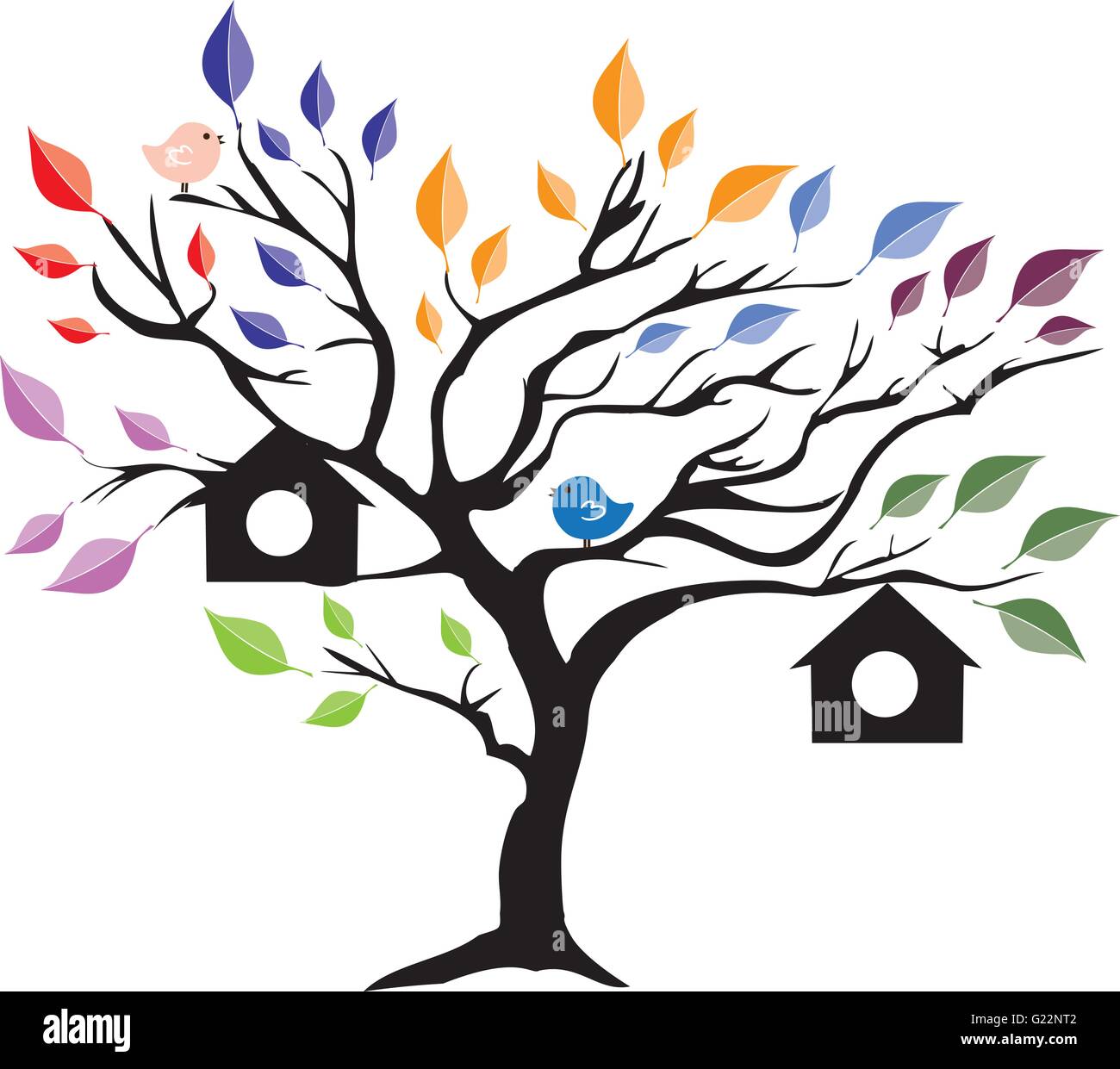 vector illustration of a tree with bird houses Stock Vector Image & Art ...
