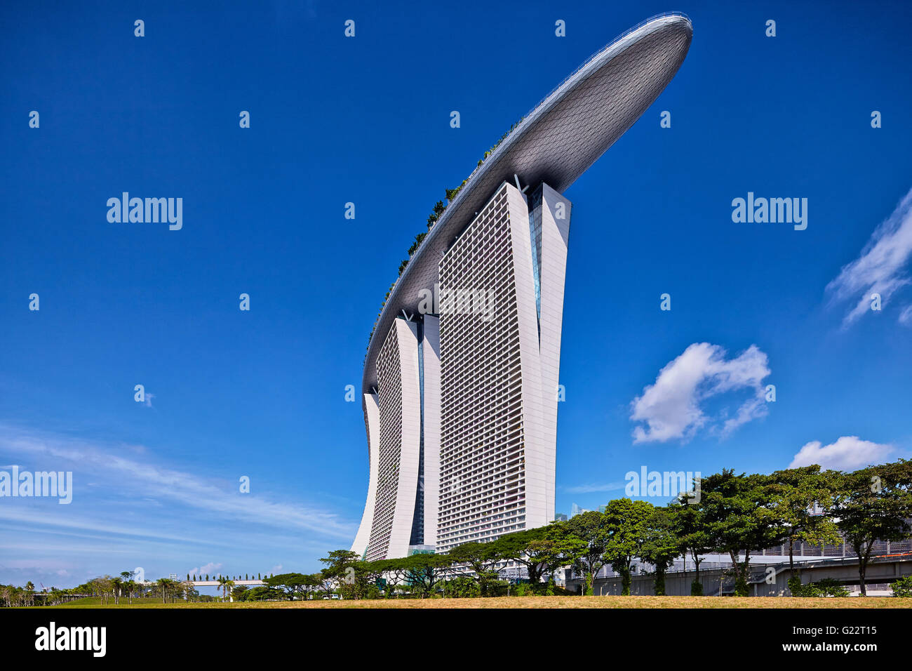 Exterior day view of Marina Bay Sands from Gardens by the Bay, Marina Bay, Singapore on July 22, 2012. Stock Photo