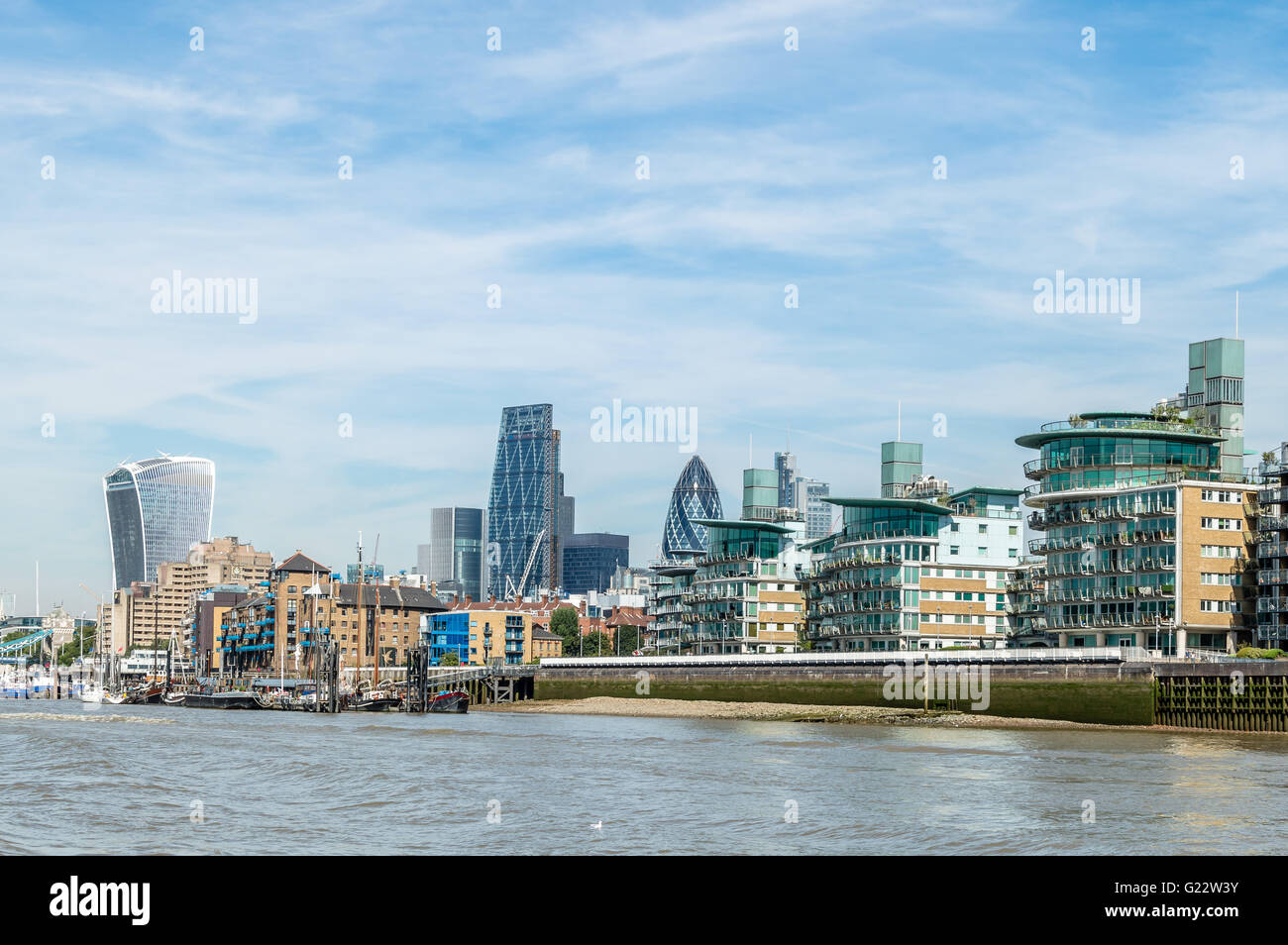 London waterfront from the river with office buildings of The City on ...