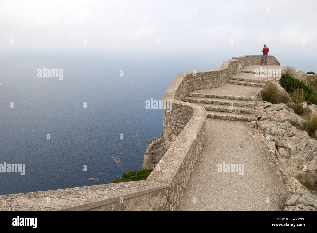 a moody picture of the walk on the cliff of Cap de Formentor with tourists, Palma de Mallorca, Spain, seaside, tourism, holidays Stock Photo