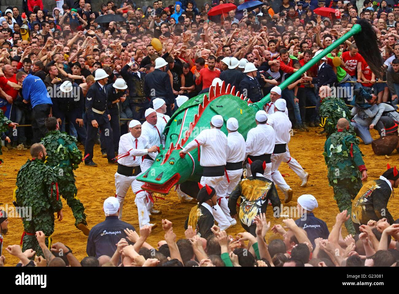 Mons, Belgium. 22nd May, 2016. People take part in the Doudou Stock