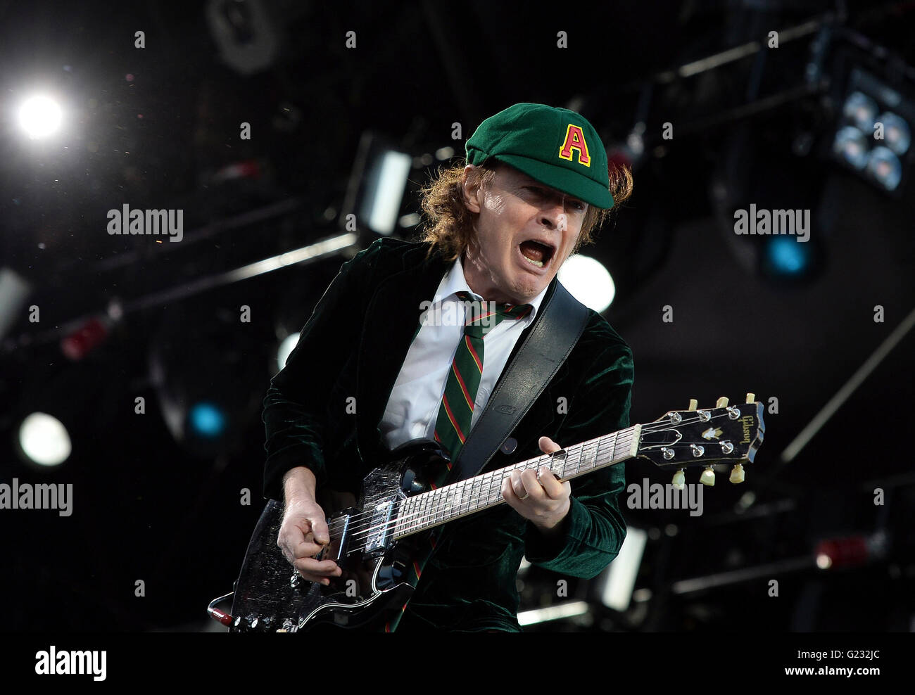 Prague, Czech Republic. 22nd May, 2016. Lead guitar player Angus Young ...