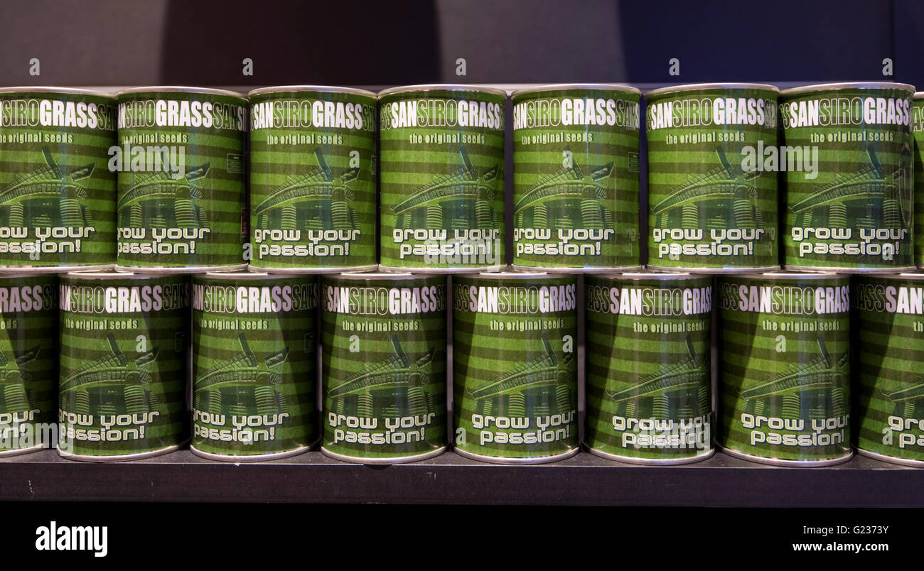 Milan, Italy. 23 may, 2016: The store of Giuseppe Meazza Stadium (also known as San Siro). in the pic: the seeds of the grass of the pitch Stock Photo