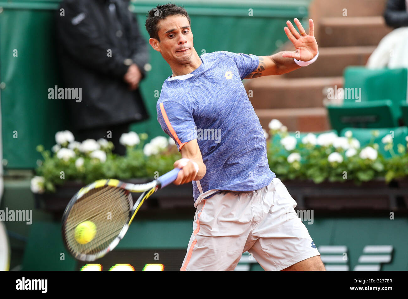 PARIS, FRANCE - 05/22/2016: ROLAND GARROS 2016 - The Brazilian Rogerio Dutra Silva during the open tennis France in 2016 held at the Stade Roland Garros. (Photo: Andre Chaco / FotoArena) Stock Photo
