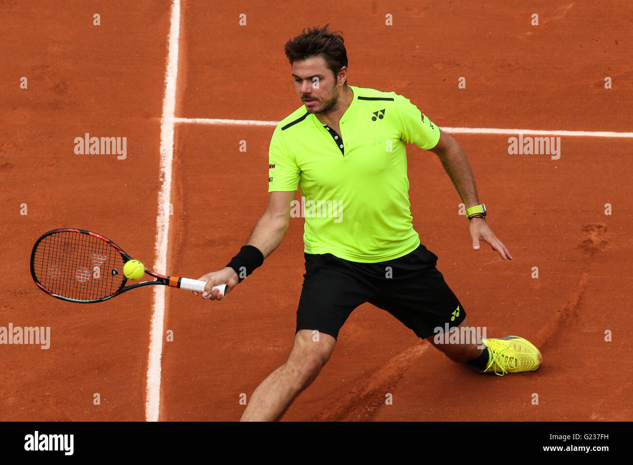 Paris, France. 23rd May, 2016. ROLAND GARROS 2016 - The Swiss Stan  Wawrinka, defending champion of the tournament in their opening match  against the Czech Lucas Rosol during the open tennis France