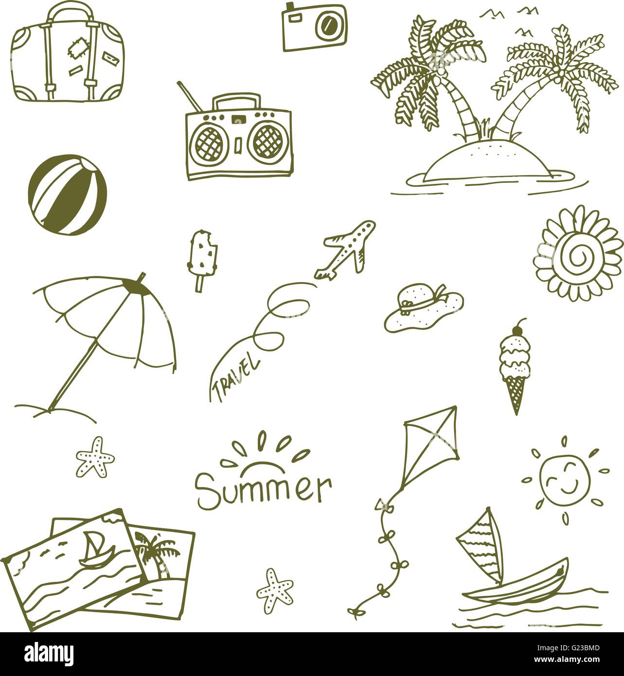 Doodle of beach icon set Stock Vector Image & Art - Alamy
