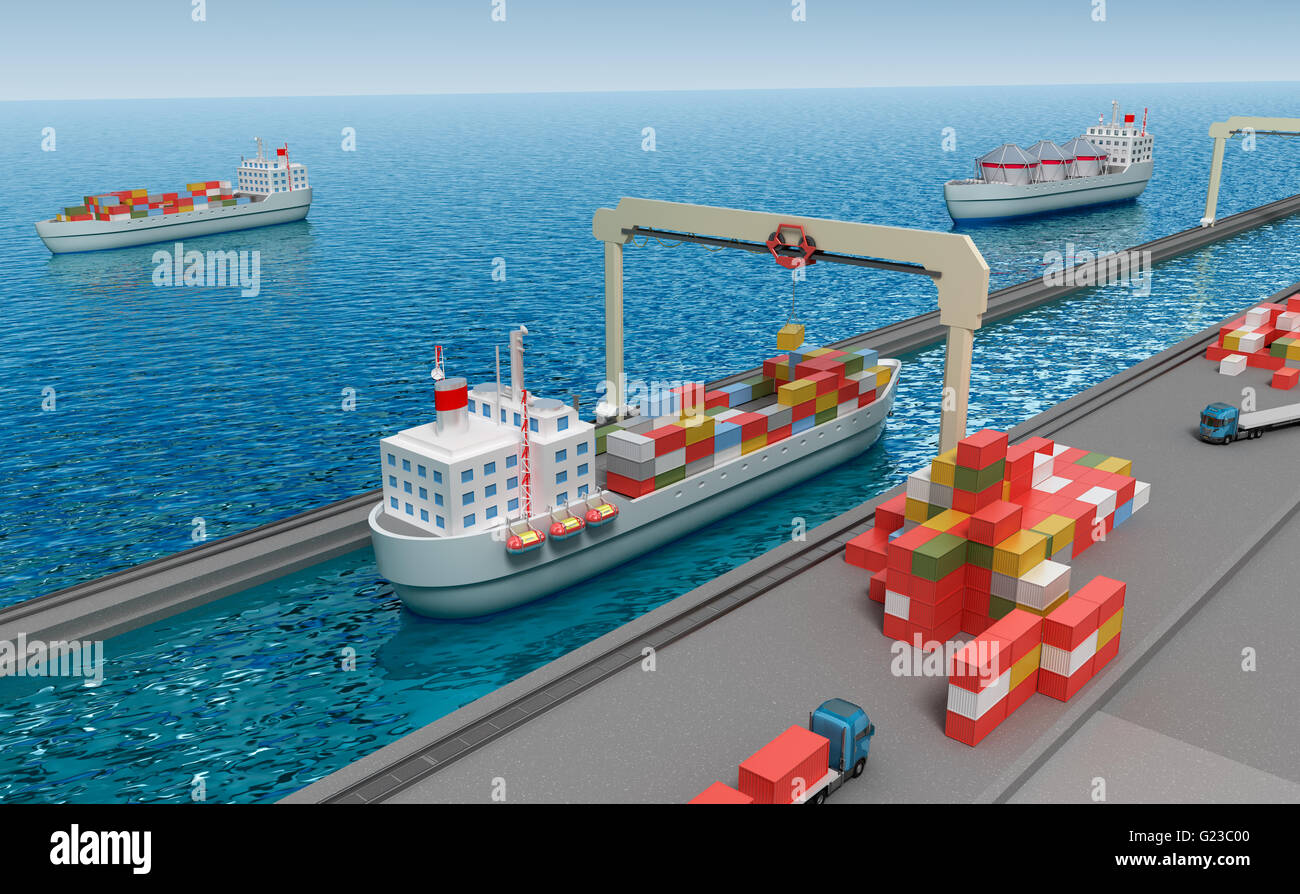 Crane lifting cargo container and loading the ship Stock Photo - Alamy