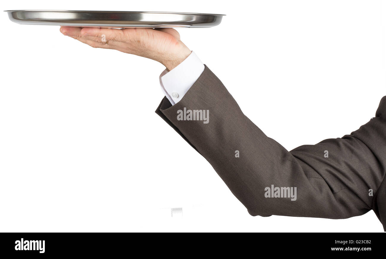 Hand holding tray Stock Photo - Alamy