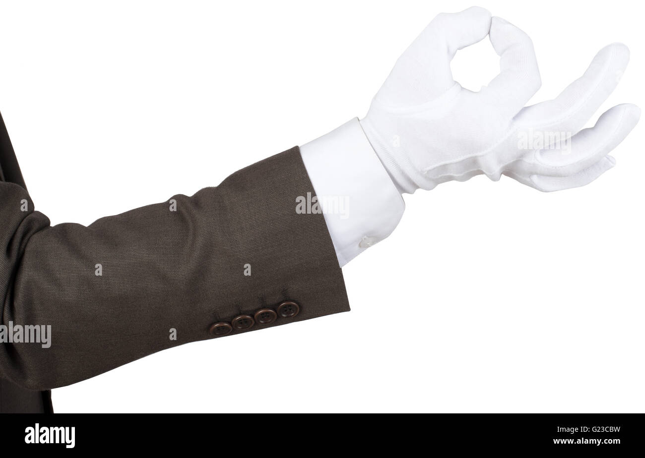White glove makes ok sign Stock Photo Alamy