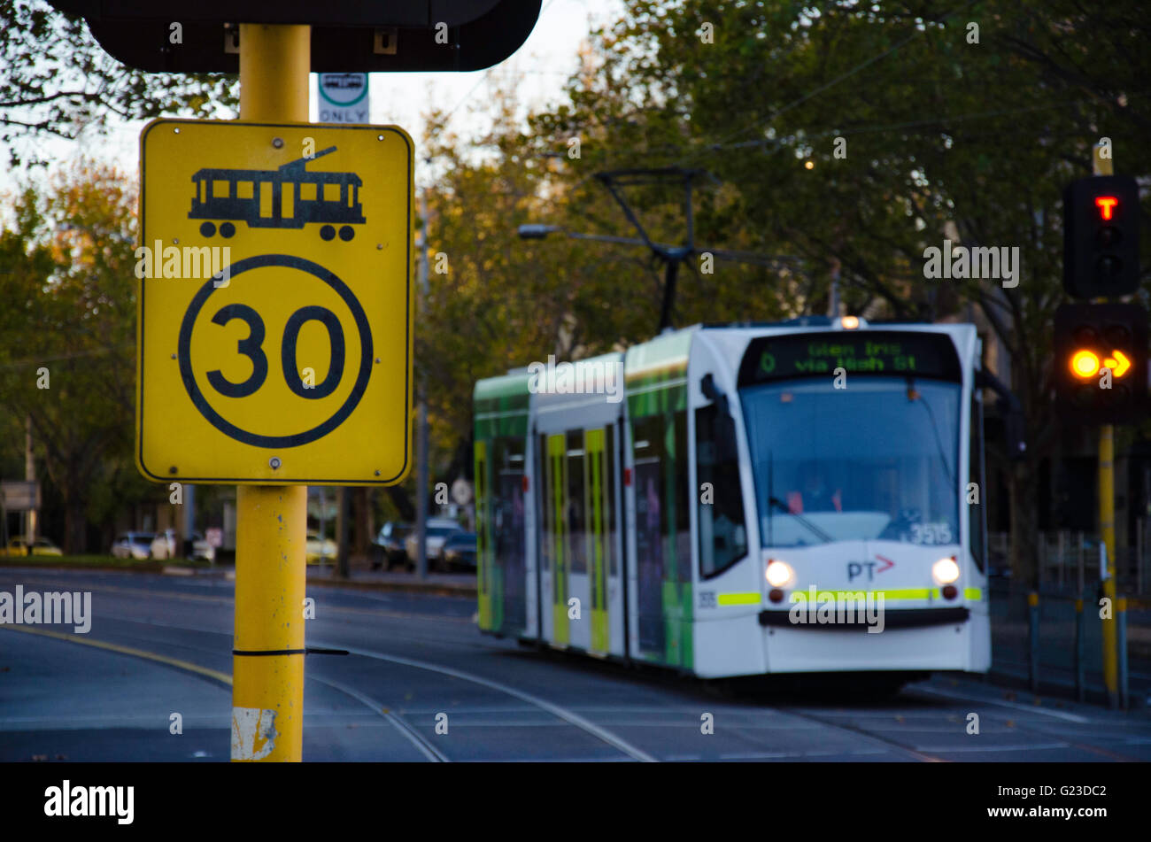 A Tram in South Yarra in the city of Melbourne, Australia Stock Photo