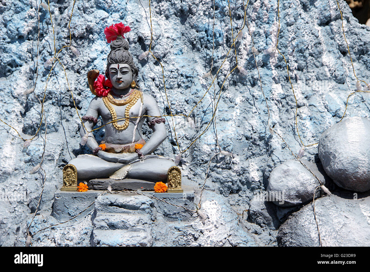 Statue of Lord Shiva sitting in penance stance at Amba Bhavani Temple, Bengaluru, Karnataka, India, Asia Stock Photo