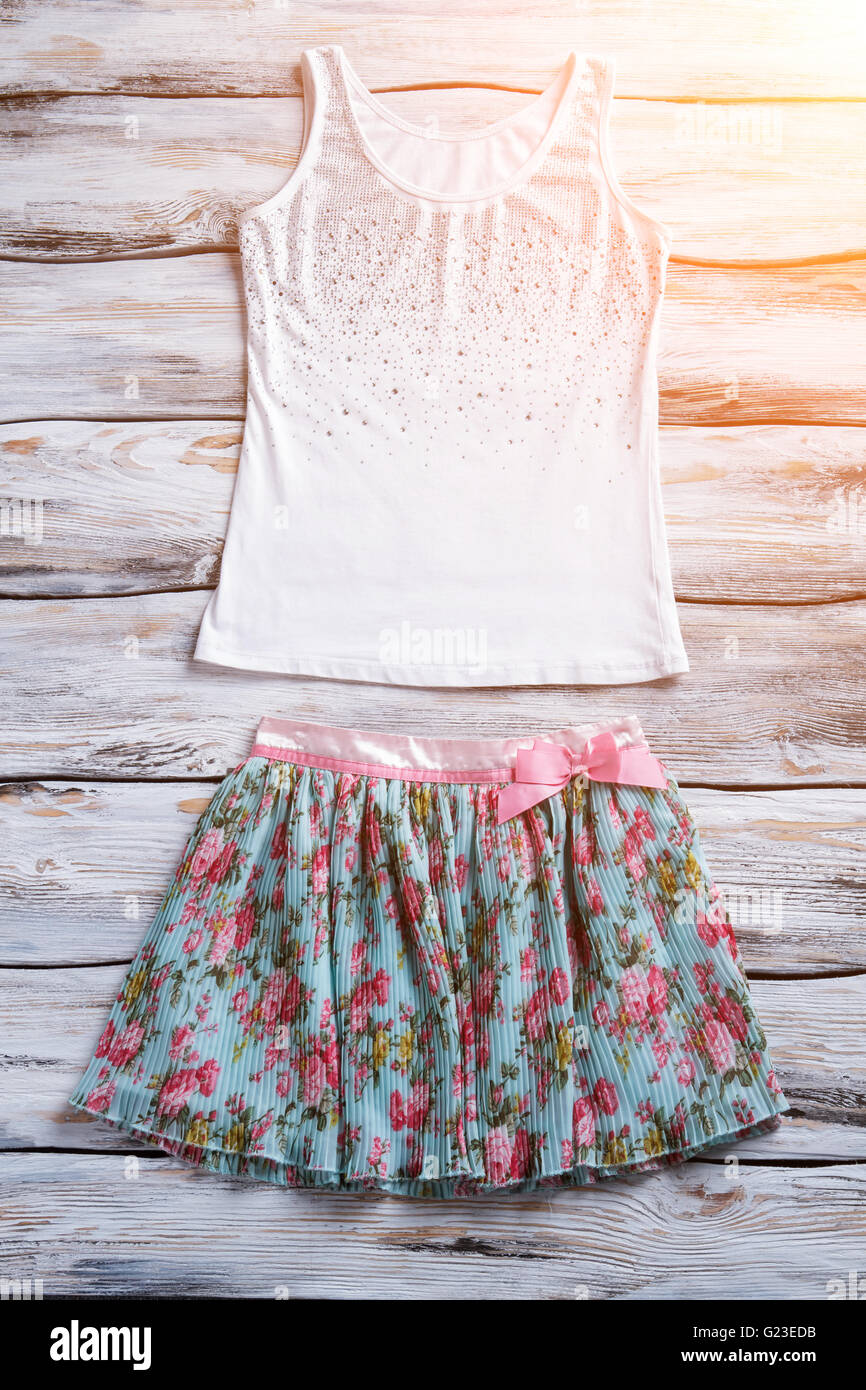 Floral skirt and tank top. Stock Photo