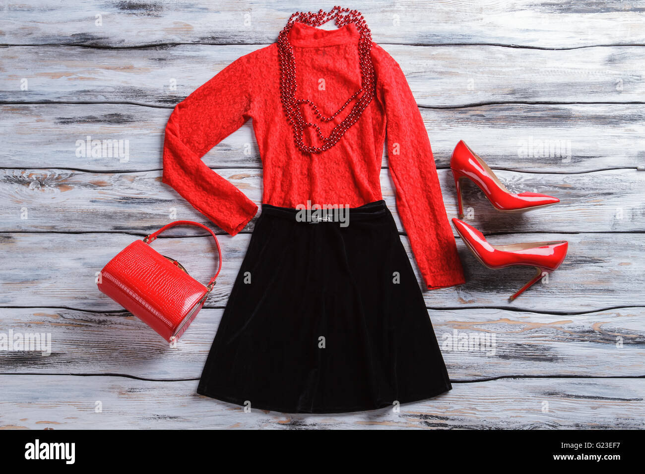 Red top with skirt Stock Photo