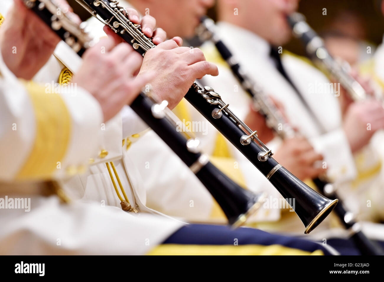 Detail with military orchestra uniform during a concert Stock Photo