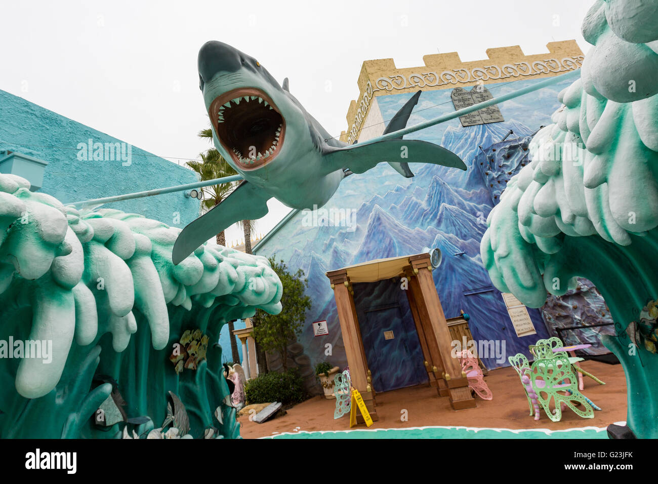 Plastic shark at the Holy Land Experience Christian theme park in Orlando, Florida. Stock Photo