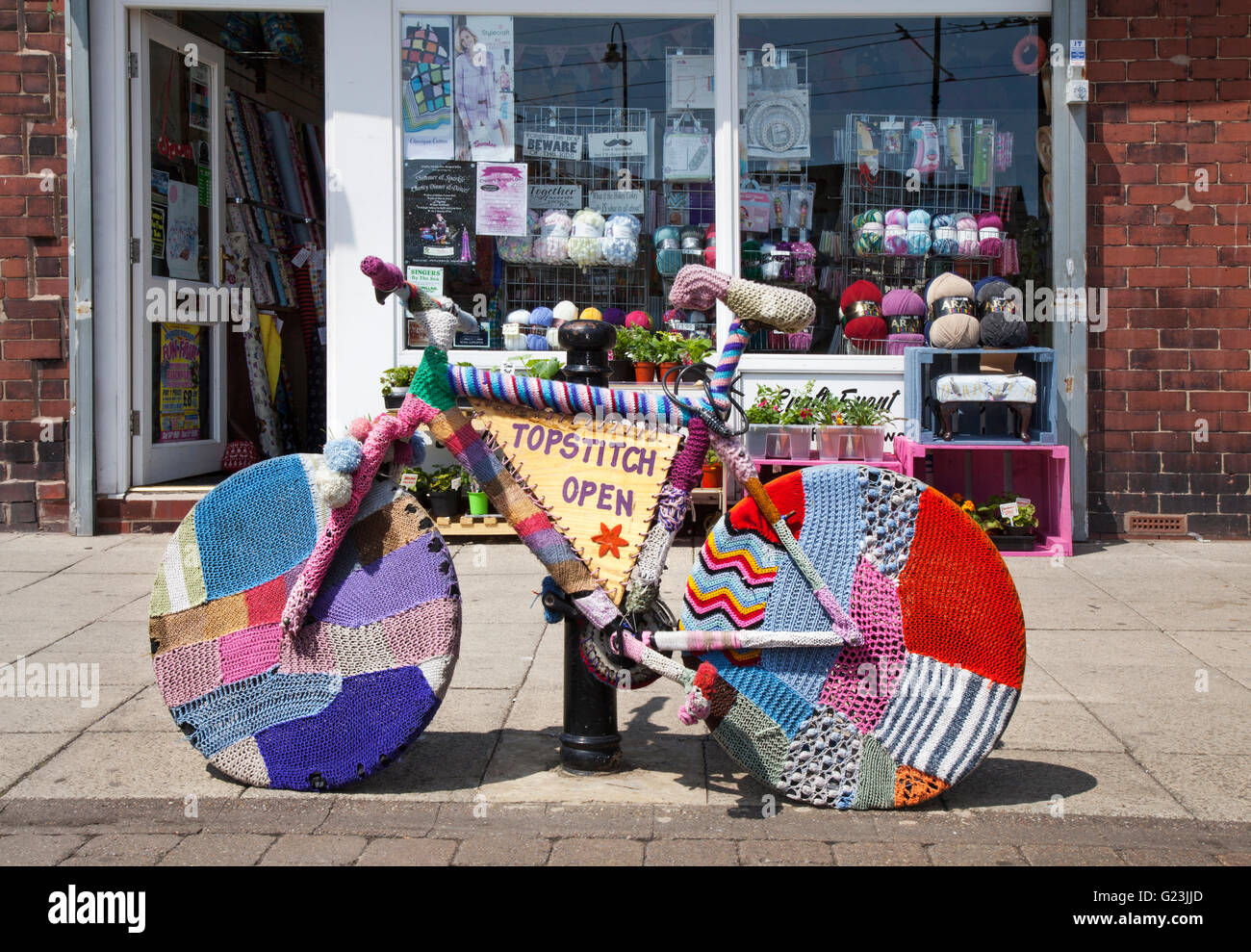 Decorated 'Yarn bombed' knitted, wool bombing, yarn storming, guerrilla knitting, kniffiti