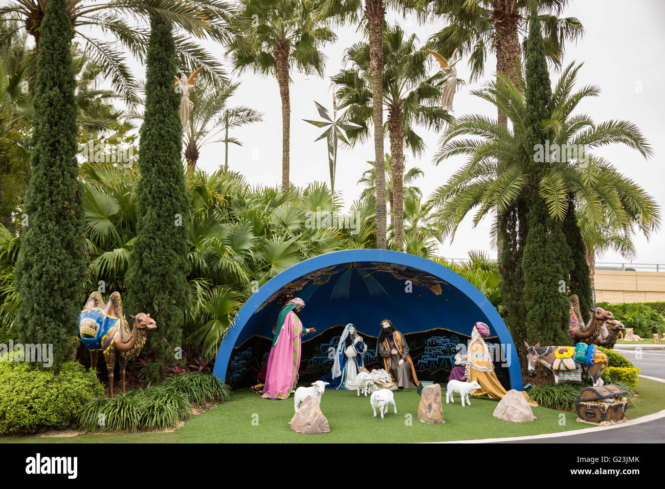 A nativity scene at the Holy Land Experience Christian theme park in Orlando, Florida. Stock Photo