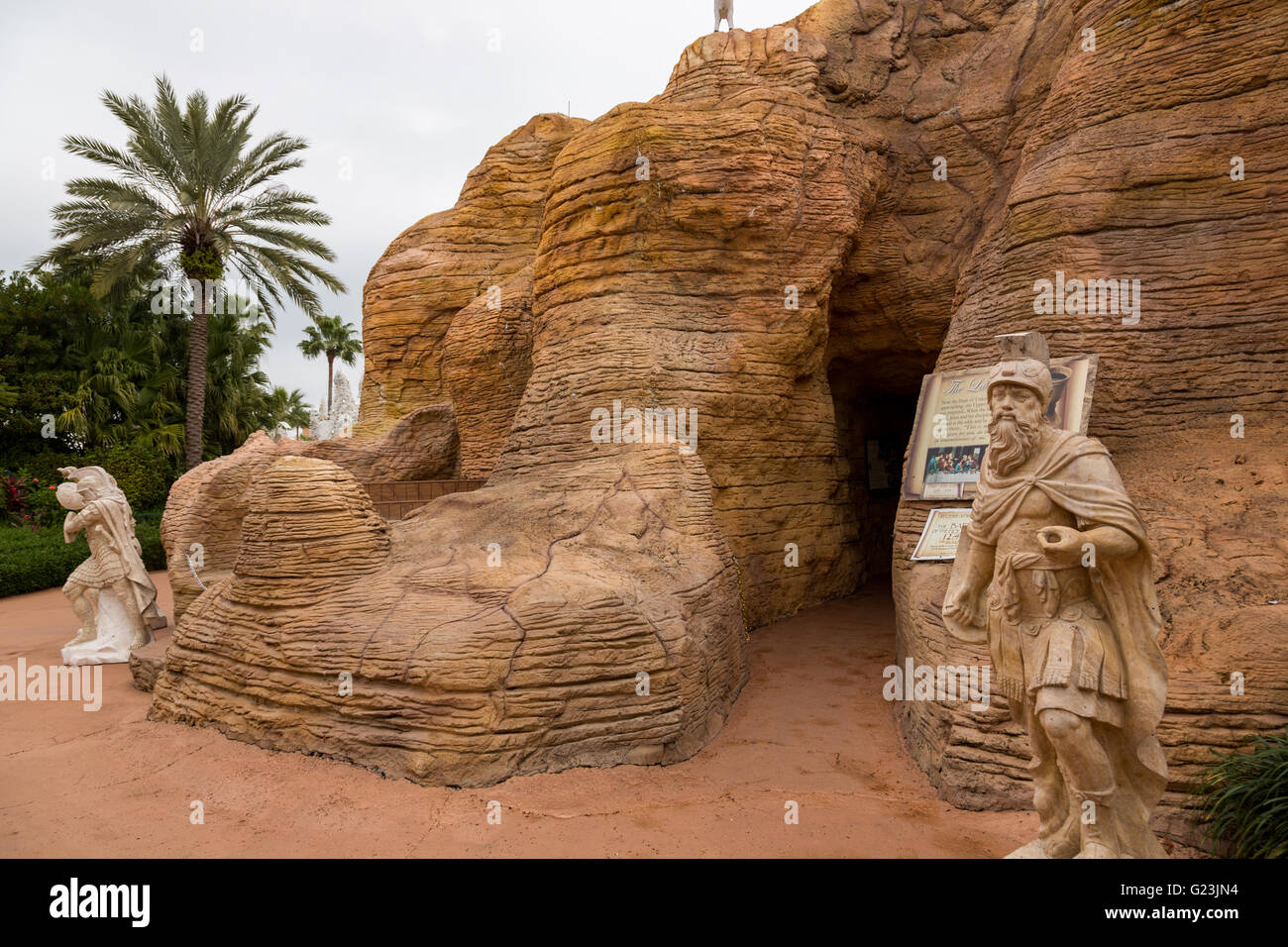 Replica of the Qumran Caves at the Holy Land Experience Christian theme park in Orlando, Florida. Stock Photo