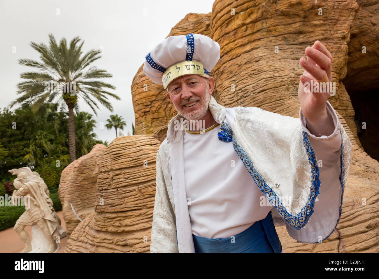 A costumed character at the replica of the Qumran Caves in the Holy Land Experience Christian theme park in Orlando, Florida. Stock Photo