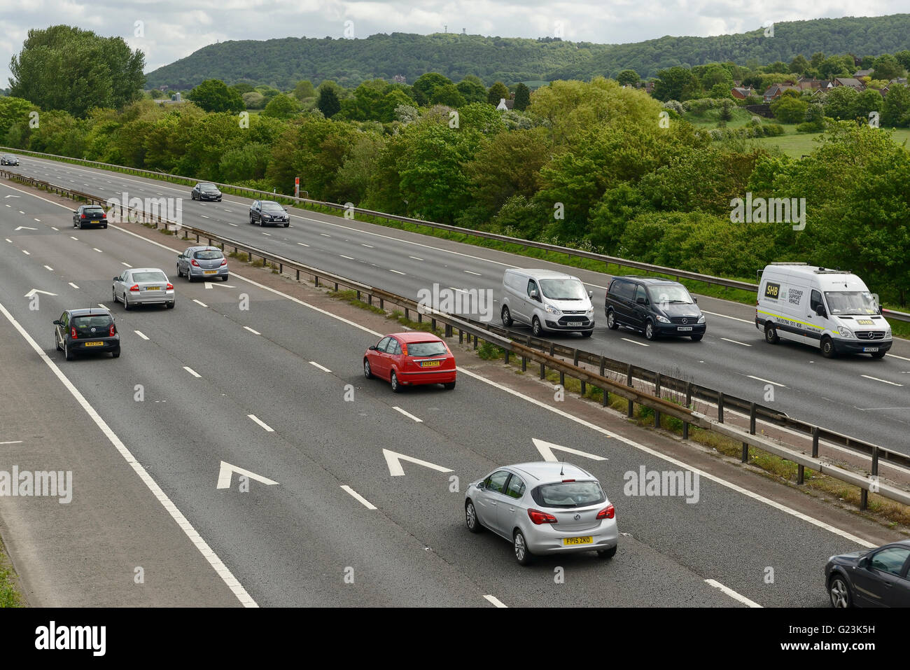 Traffic on the M56 motorway in Cheshire UK Stock Photo