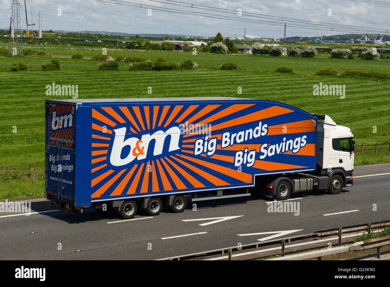 B&M HGV travelling on the M56 motorway in Cheshire UK Stock Photo