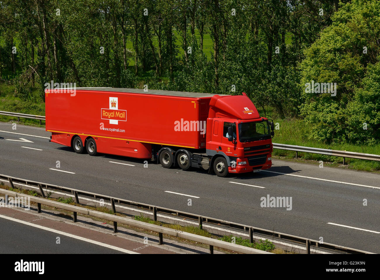 Royal Mail HGV travelling on the M56 motorway in Cheshire UK Stock Photo