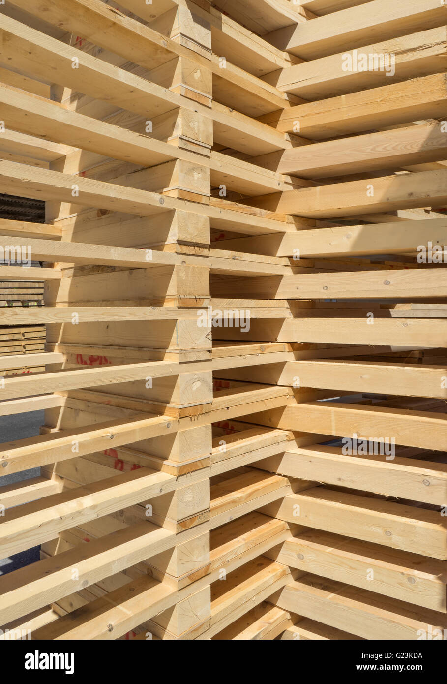 Stacked new pallets Stock Photo