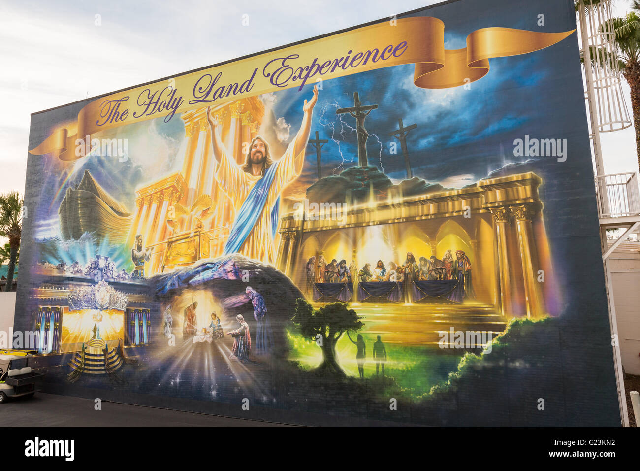 A mural of Jesus painted on the side of the Holy Land Experience Christian theme park in Orlando, Florida. Stock Photo