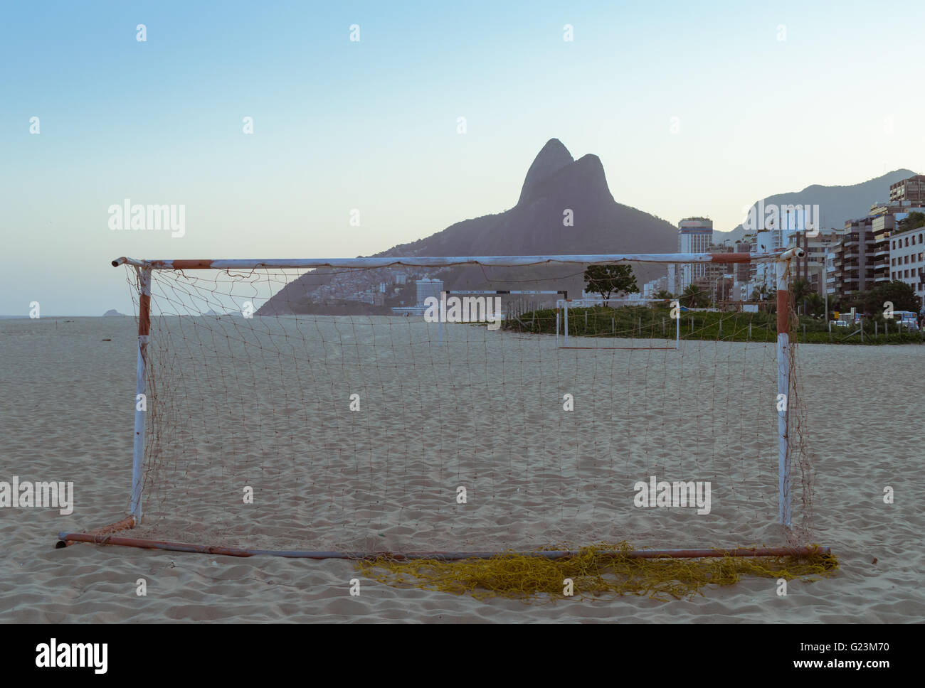 Empty football net at Ipanema Beach in Rio de Janeiro, Brazil Stock Photo