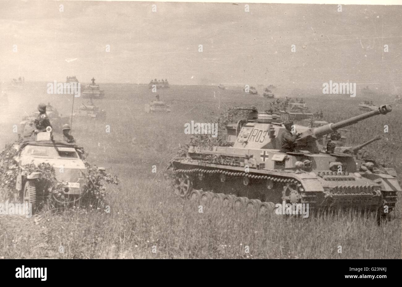 German Panzers Tanks and Halftrack Armoured Carriers Eastern Front 1943 Stock Photo