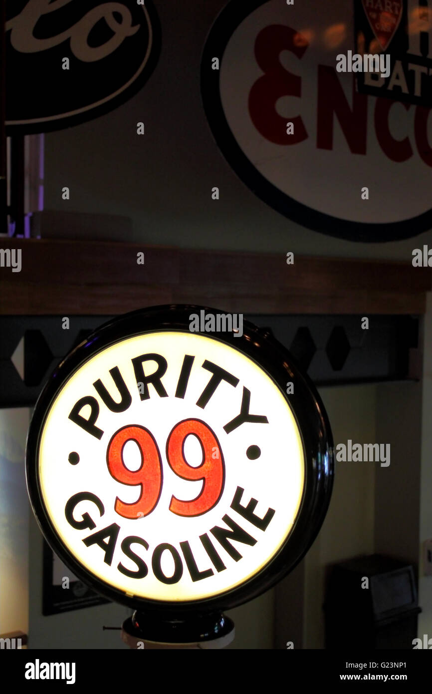 A Purity Gasoline globe sign at Heritage Park, Alberta, Canada Stock Photo