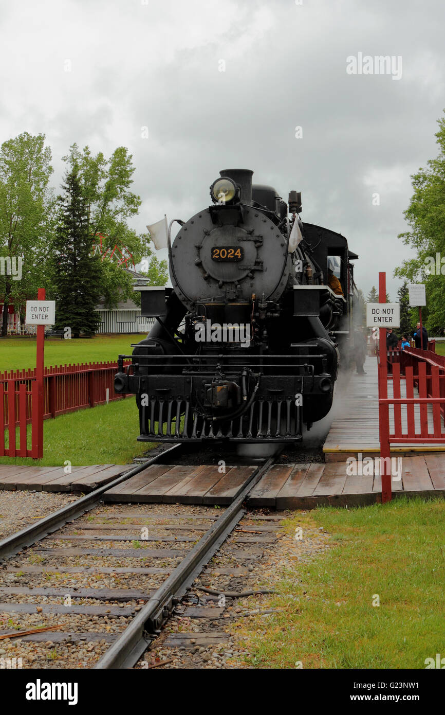 The restored steam engine locomotive at Heritage Park, Alberta, Canada Stock Photo