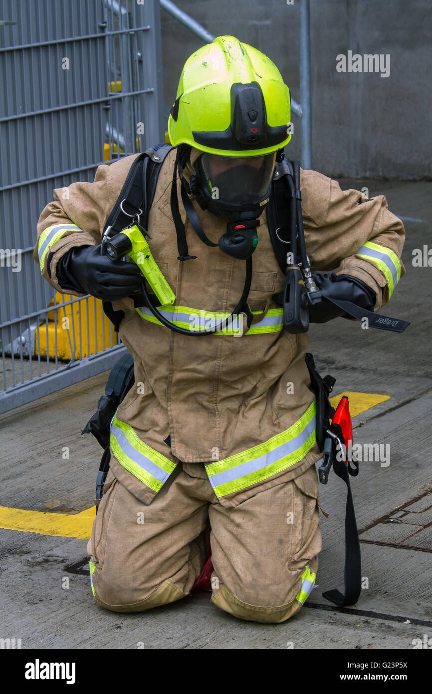Firefighter breathing apparatus during training hires stock