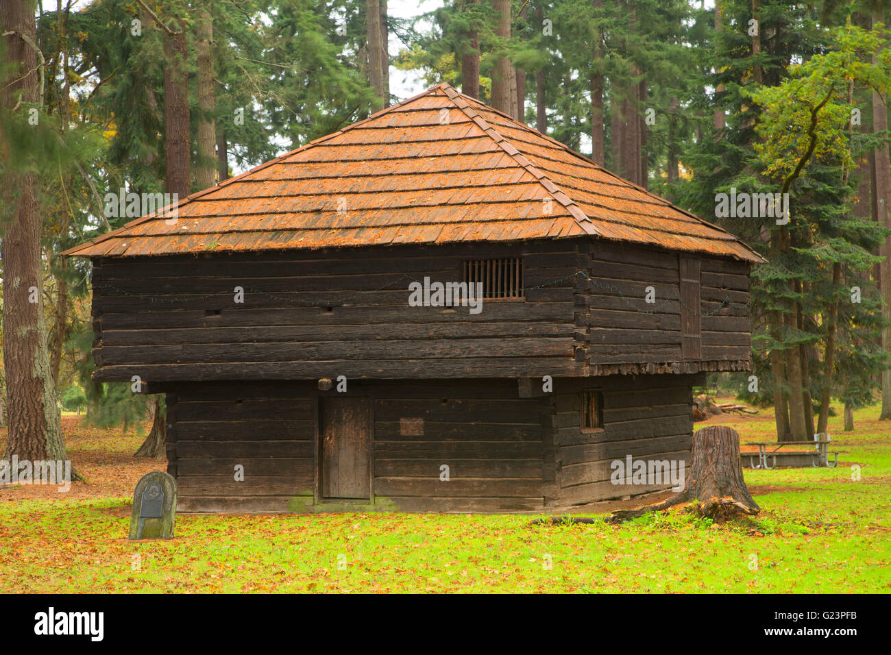 Borst Blockhouse, Fort Borst Park, Centralia, Washington Stock Photo