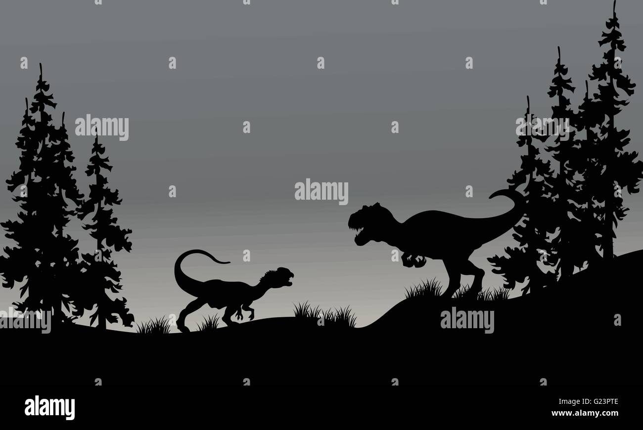 Silhouette of two allosaurus in hills Stock Vector Image & Art - Alamy