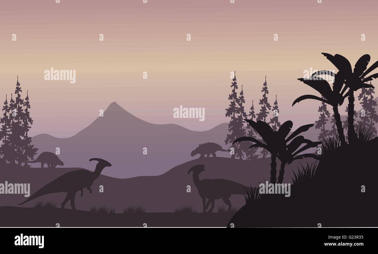 parasaurolophus in hills scenery silhouette Stock Vector Image & Art ...