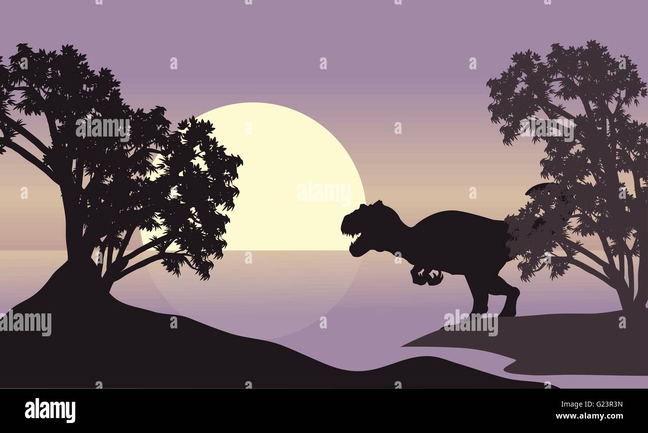 allosaurus in riverbank scenery silhouette Stock Vector Image & Art - Alamy