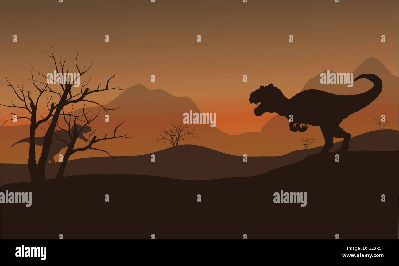 Silhouette of allosaurus in hills at afternoon Stock Vector Image & Art ...