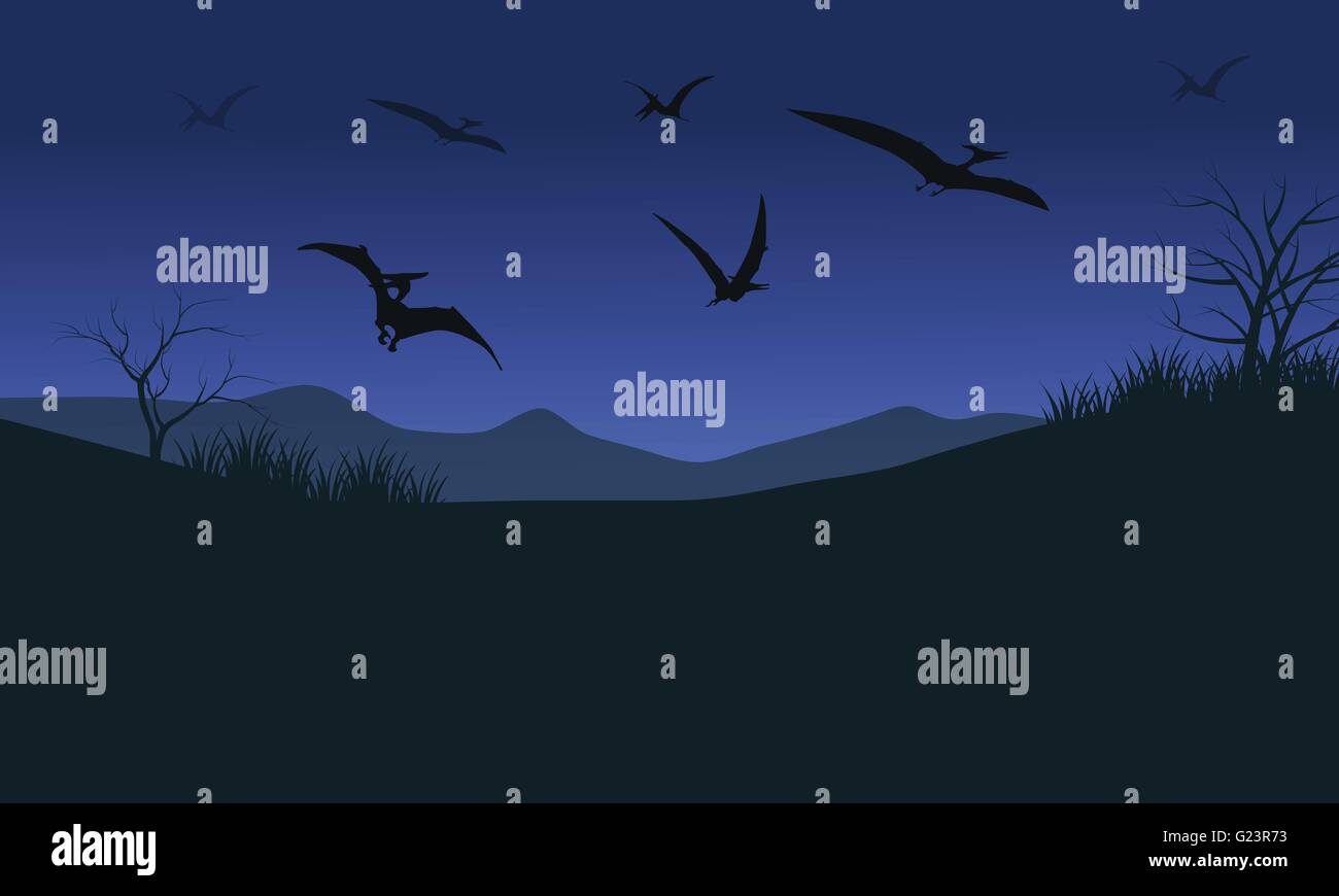 Silhouette of pterodactyl at night Stock Vector Image & Art - Alamy