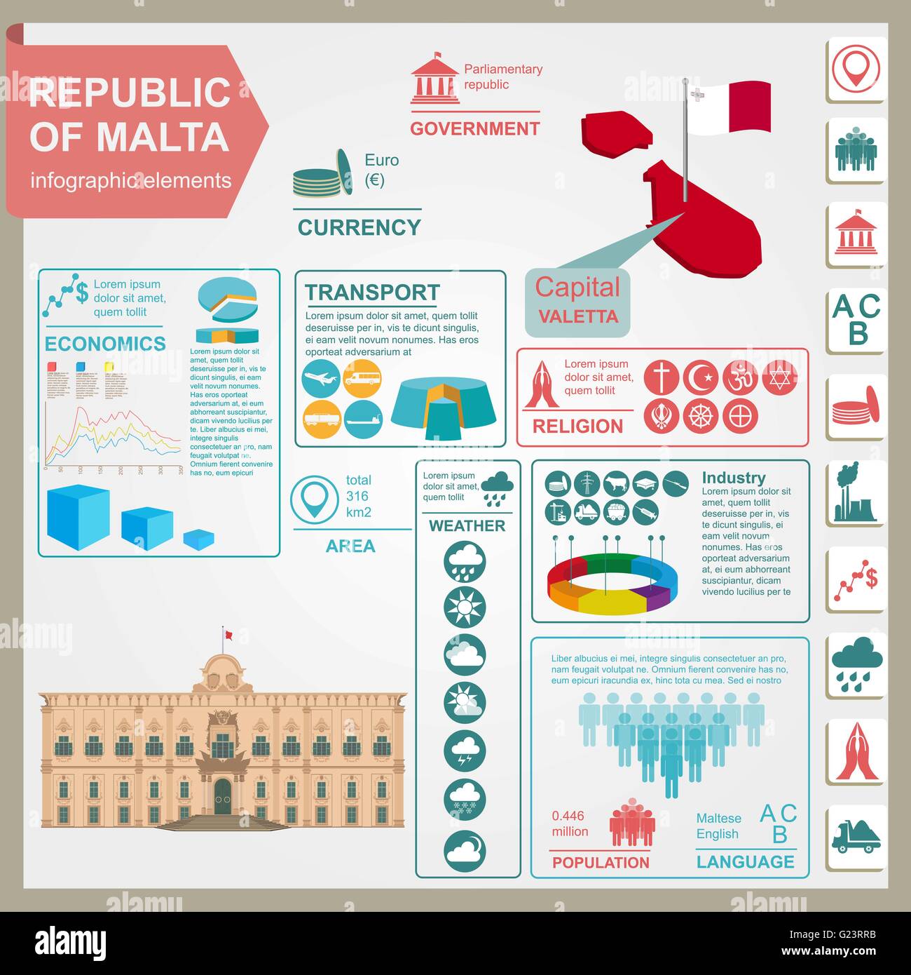 Malta infographics, statistical data, sights. Vector illustration Stock