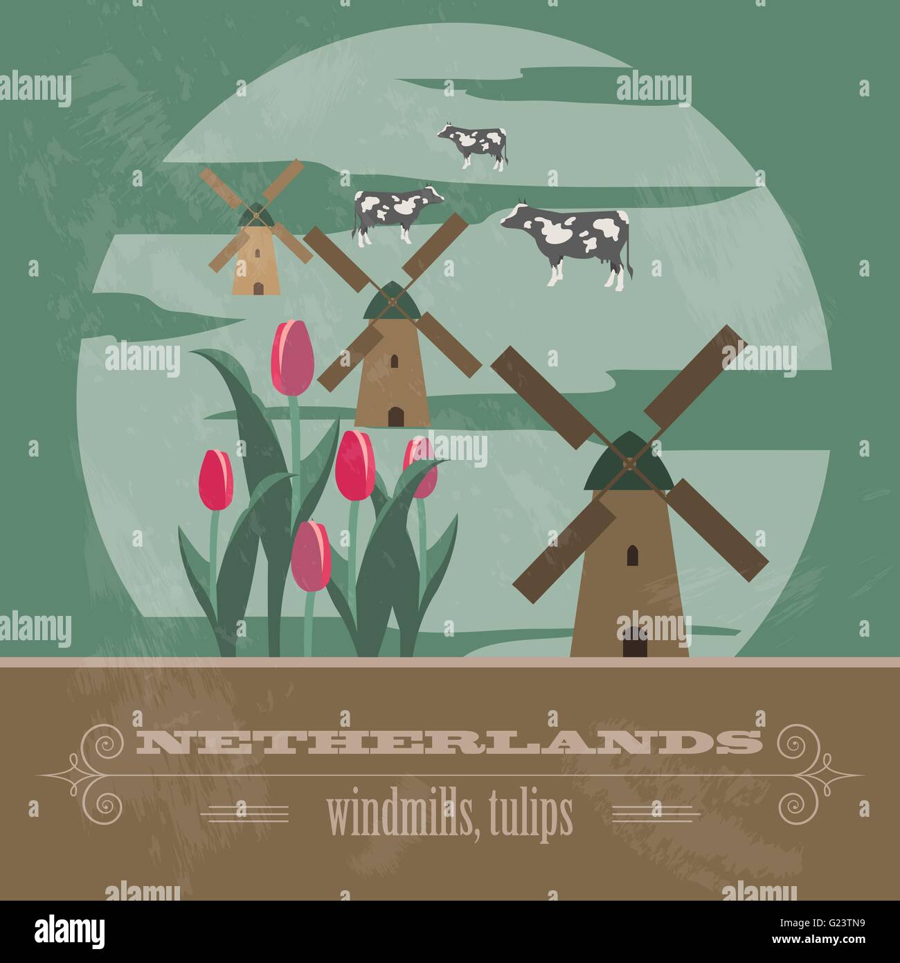 Netherlands landmarks. Retro styled image. Vector illustration Stock Vector
